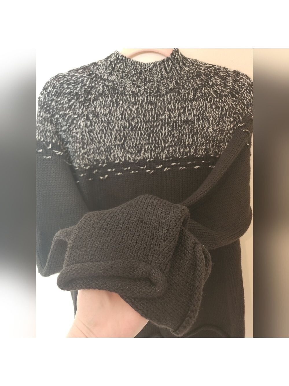 Vintage 90s Danielle Martin Black Marled Fisherman Sweater Ramie Blend Sz Large - Picture 3 of 5
